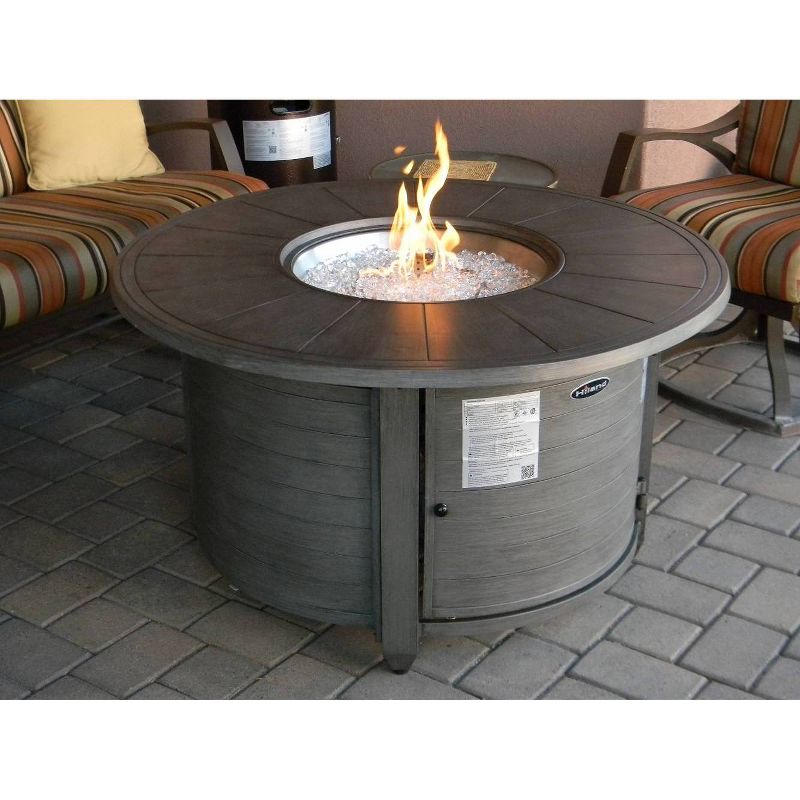 Cast Aluminum Round Fire Pit Brushed Wood Finish - AZ Patio Heaters