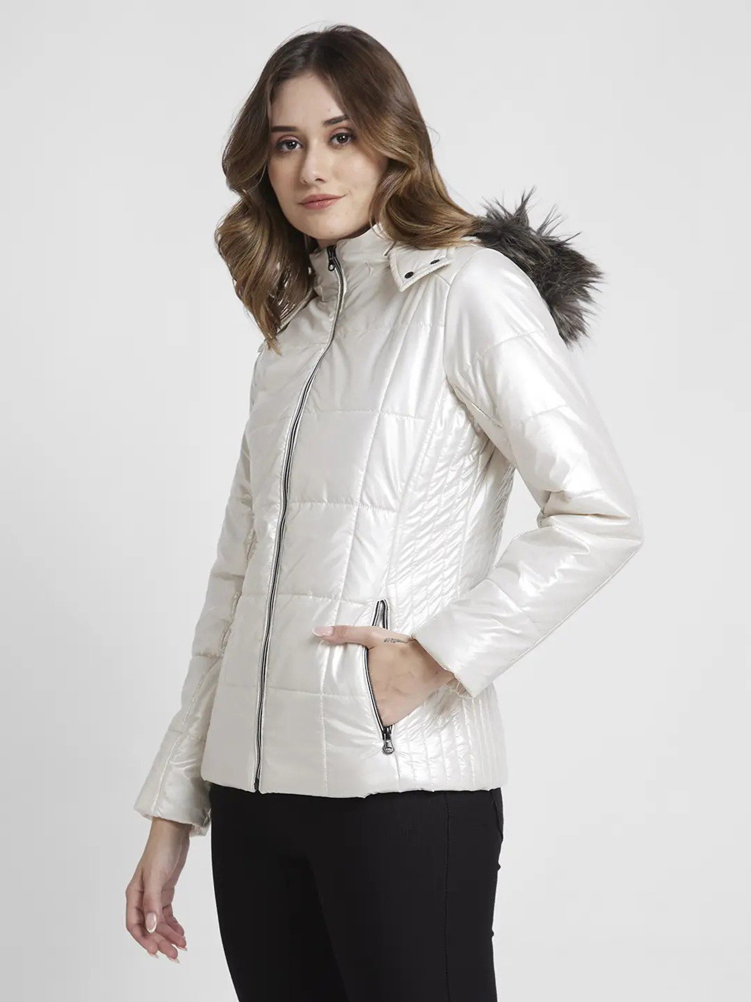 Spykar White Regular Fit Puffer Jacket