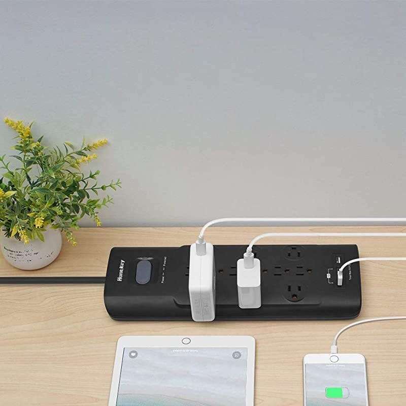 Surge Protector Power Strip 12 Outlets Extender with 3 USB Charging Ports 5V31A 6 Foot Extension Cord 4000 Joules