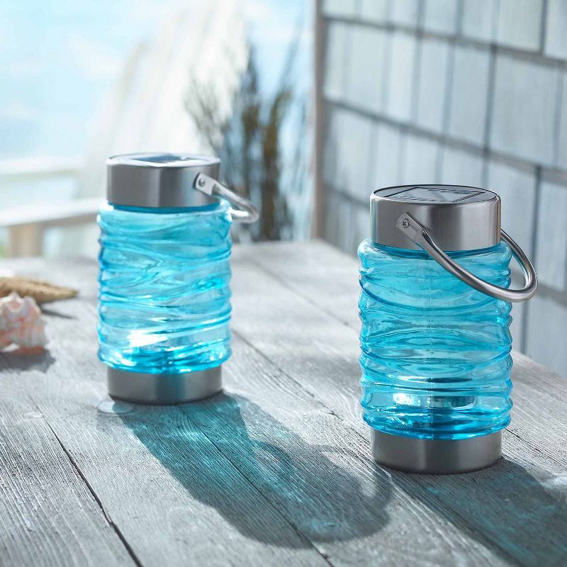2pk 8" Wave Solar Outdoor Lantern Blue - Smart Solar