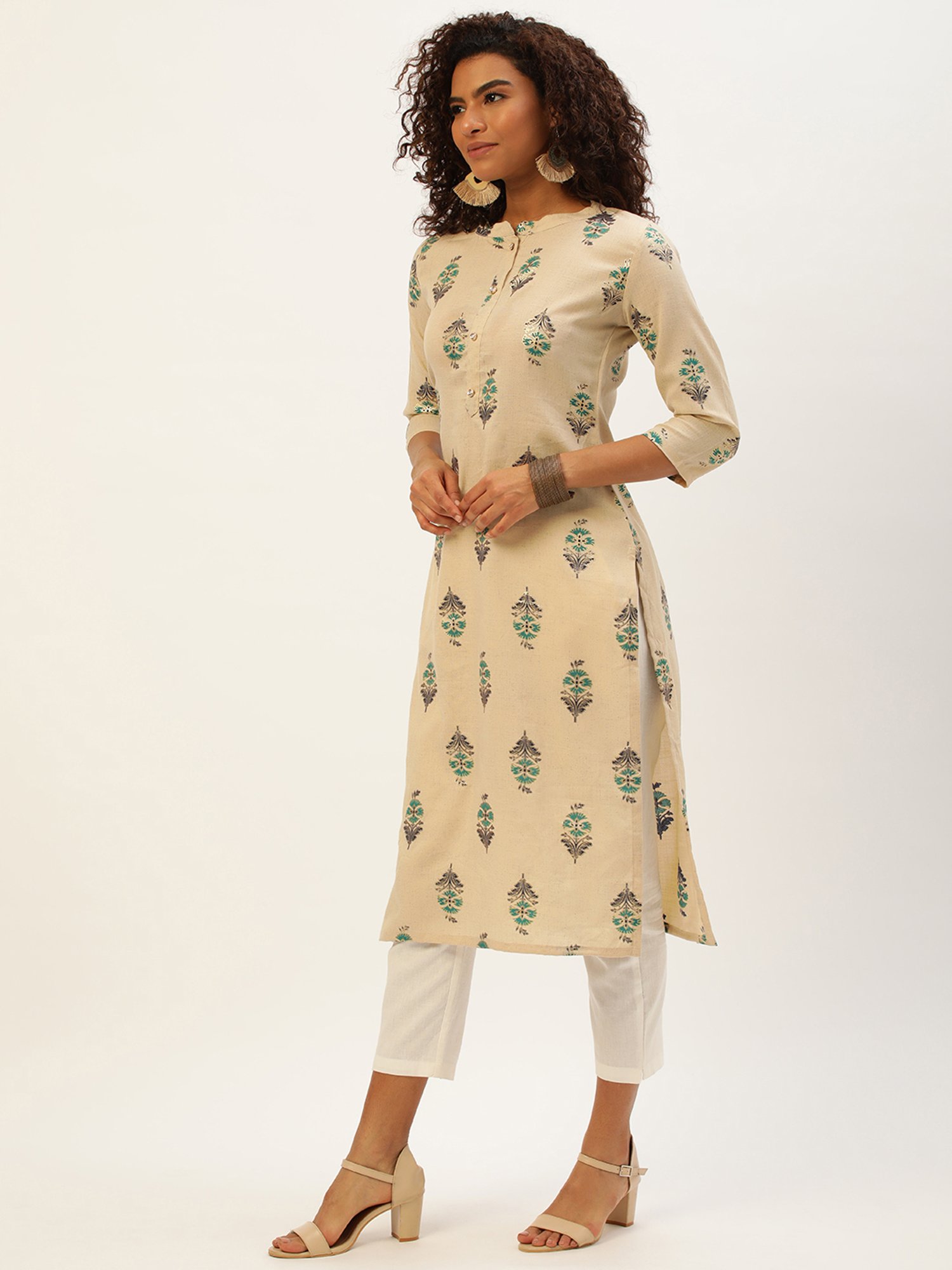 SWAGG INDIA Beige Printed Straight Kurta