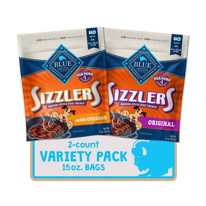Blue Buffalo Sizzlers Pork and Cheddar Dog Treat Variety Pack - 15oz