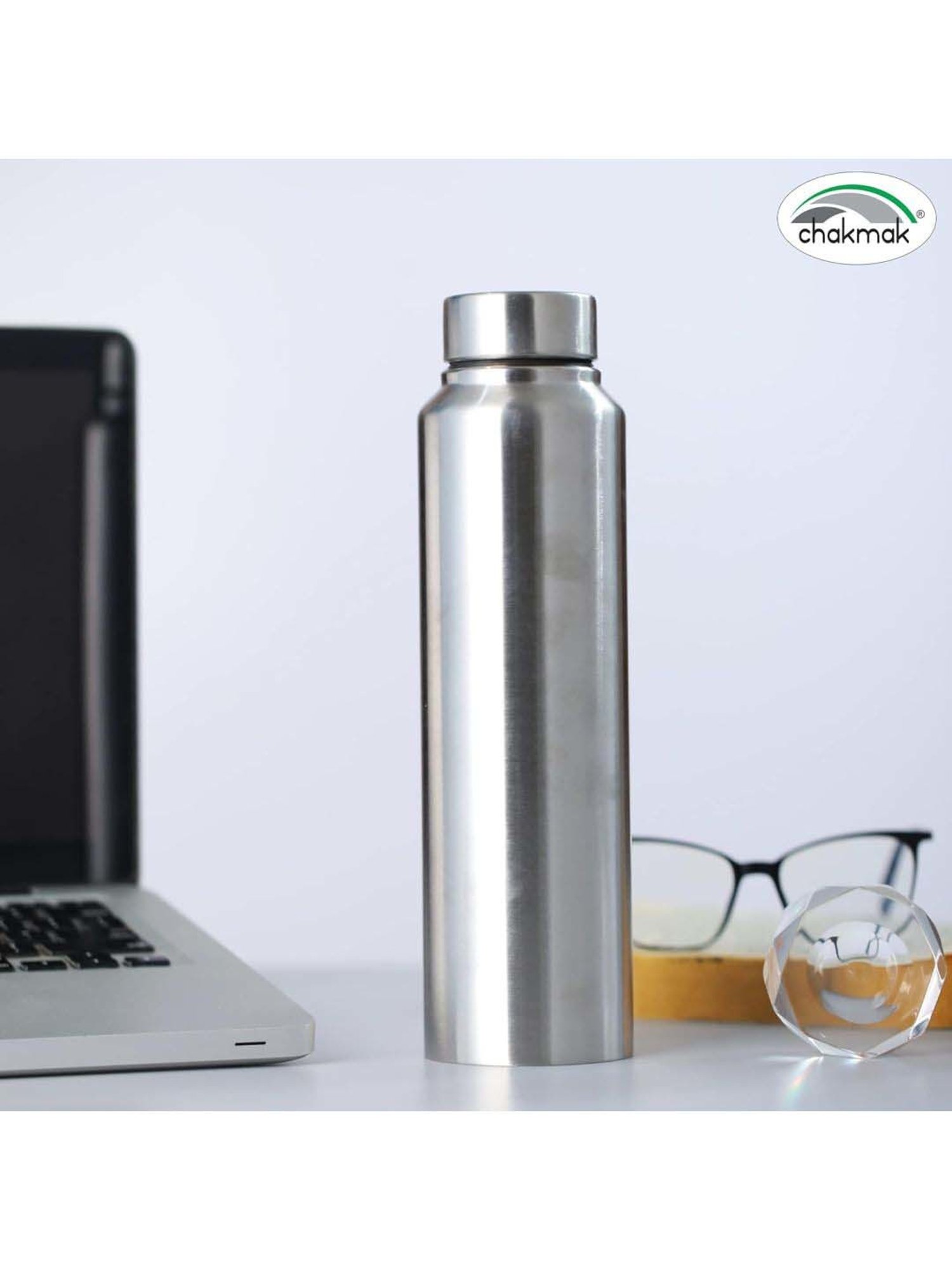 Chakmak Silver Stainless Steel Water Bottle - Set of 2