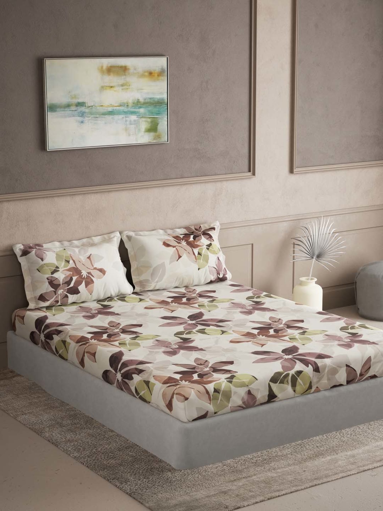 Ddecor Live beautiful Maxima Brown 180 TC Cotton King Bedsheet with 2 Pillow Covers