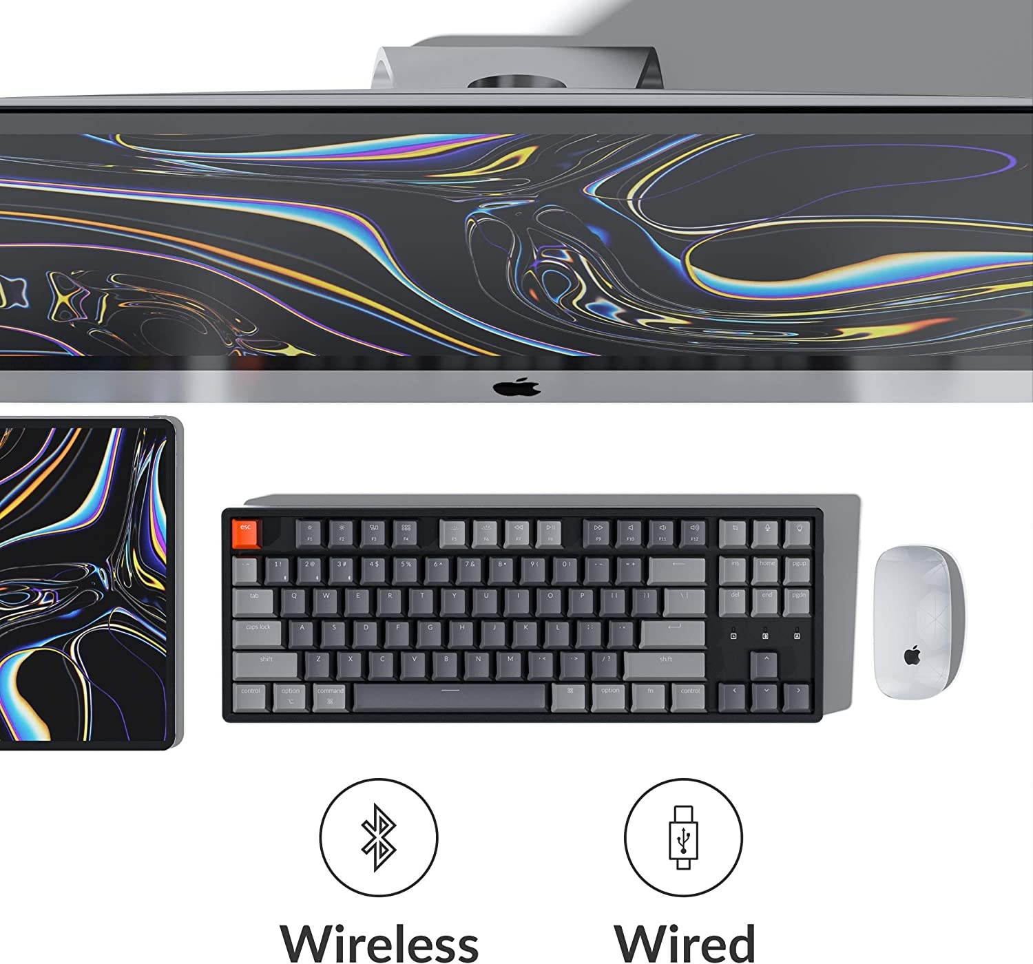 Keychron K8 Tenkeyless Wireless Mechanical Keyboard for Mac, Bluetooth RGB Backlight Multitasking Type-C Wired Gaming Keyboard for Windows with Gateron Brown Switch, Aluminum Frame
