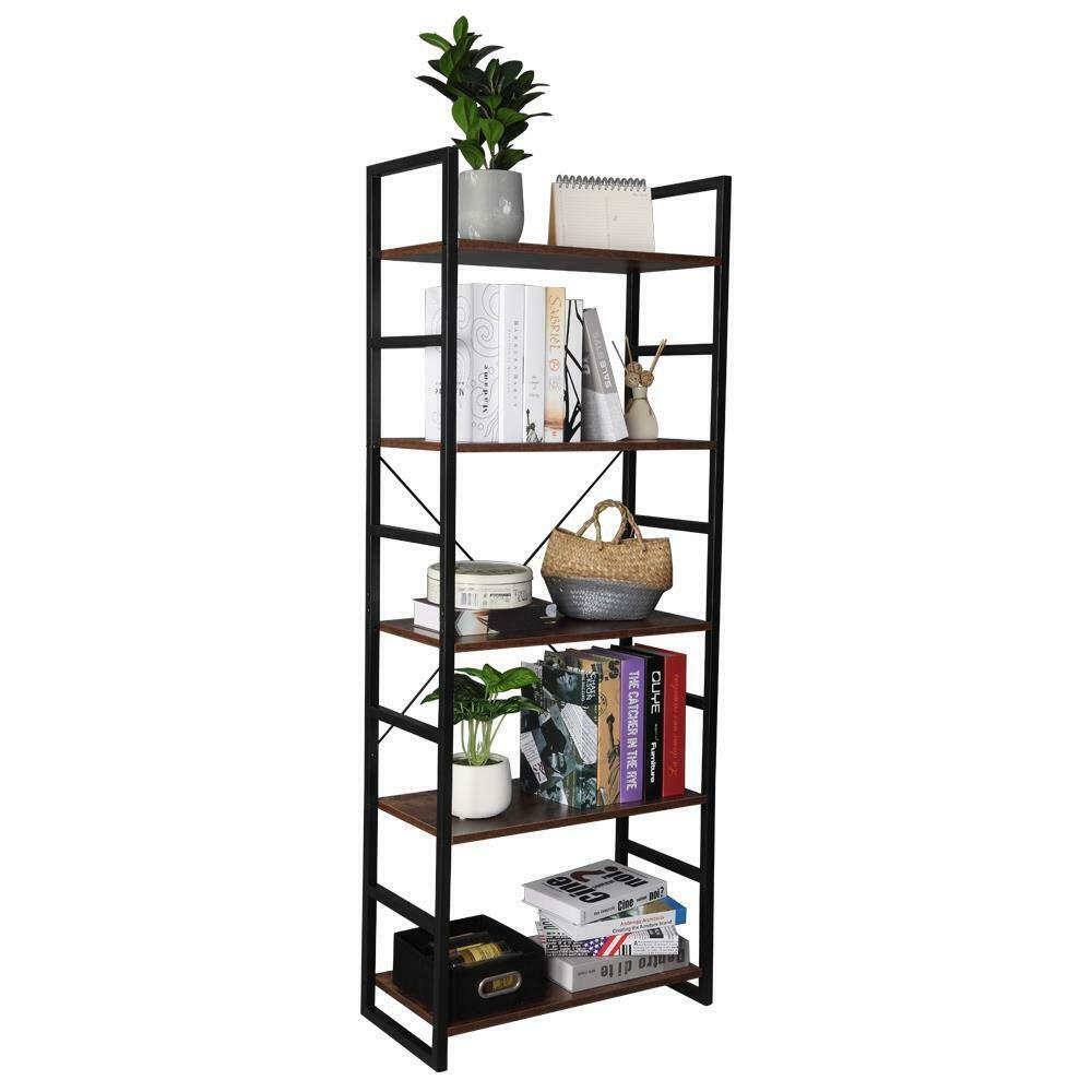 Vintage Free Standing Bookshelf 5-Tier Industrial Style Bookcase Storage Shelves