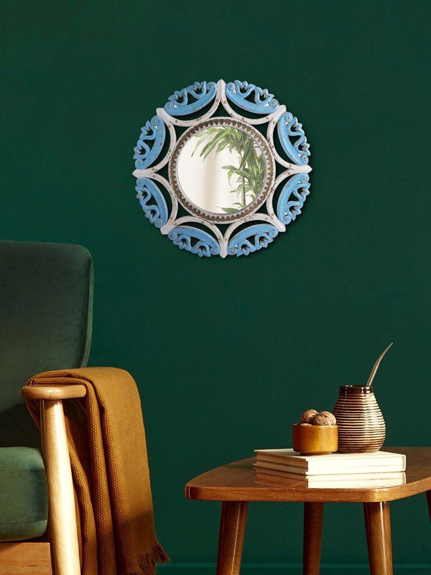 CHRONIKLE Pink Iron Sun Burst Designer Round Wall Mirror