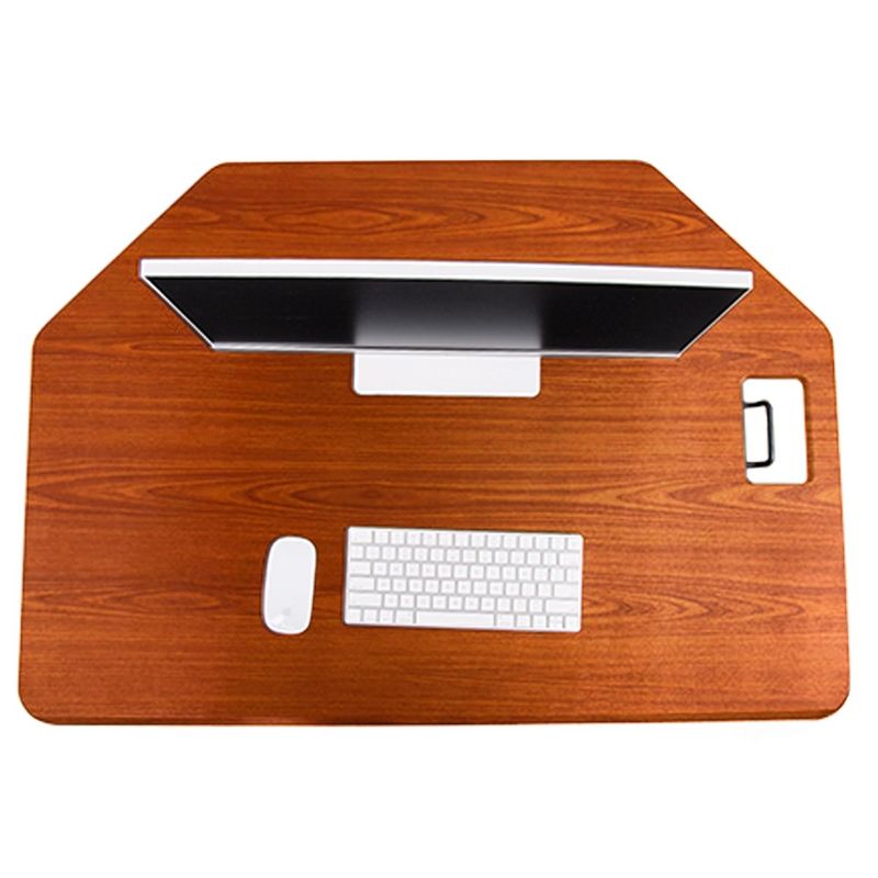 X-Elite Premier Corner Standing Desk Converter with Pneumatic Height Adjustment &ndash; Cherry &ndash; Stand Steady