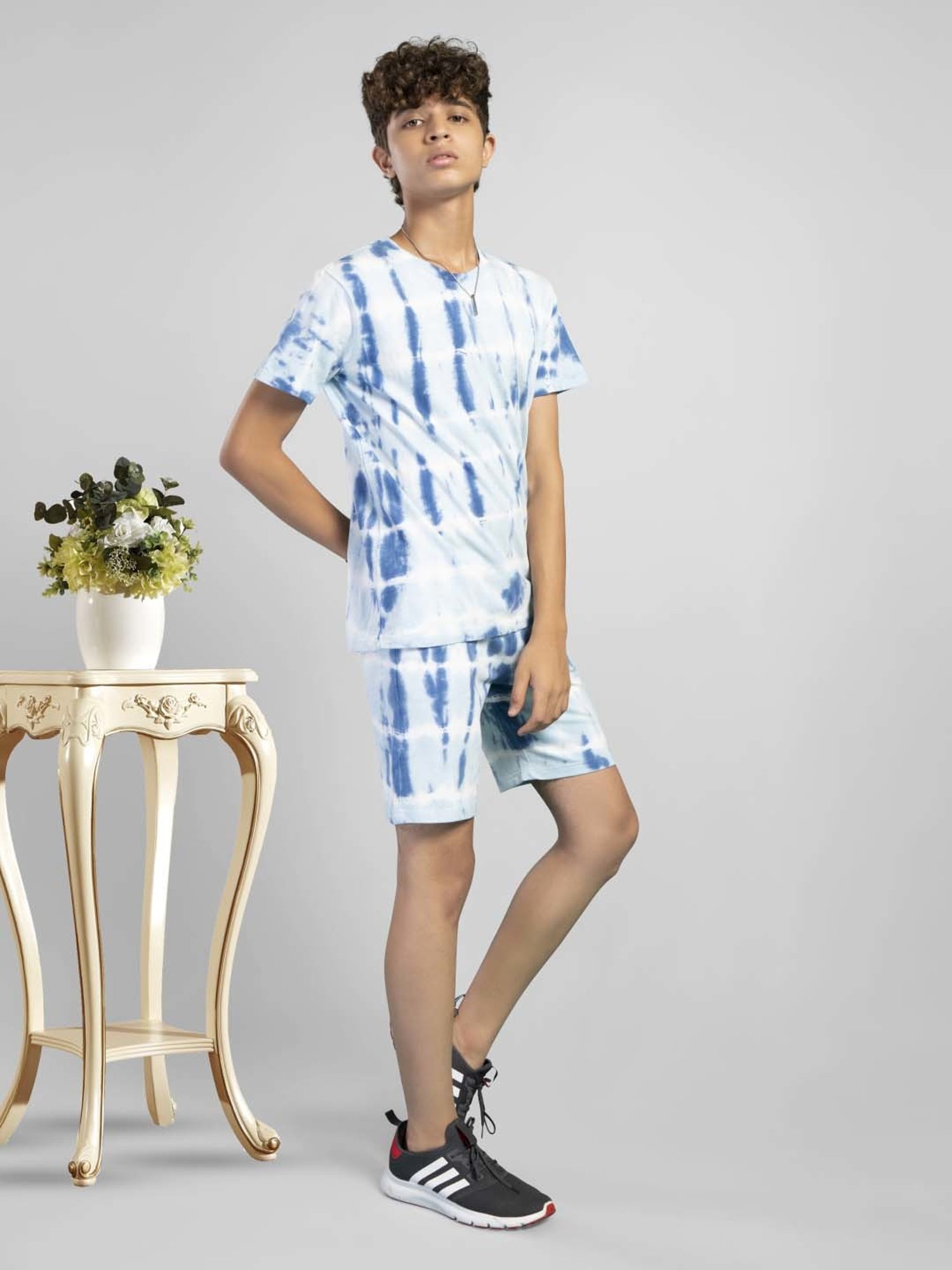 TeenTrums Kids Blue Cotton Over Dyed T-Shirt Set