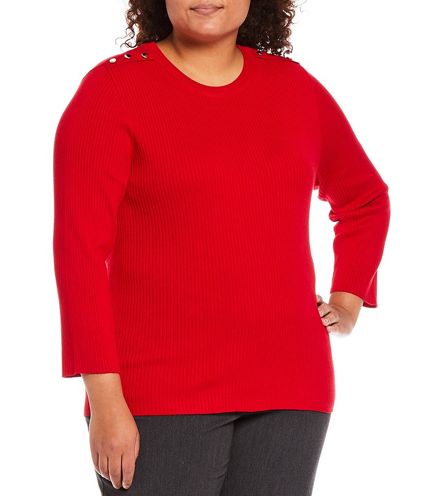 Ruby Rd. Plus Size Ombre Striped 3/4 Sleeve Button Front Long Cardigan