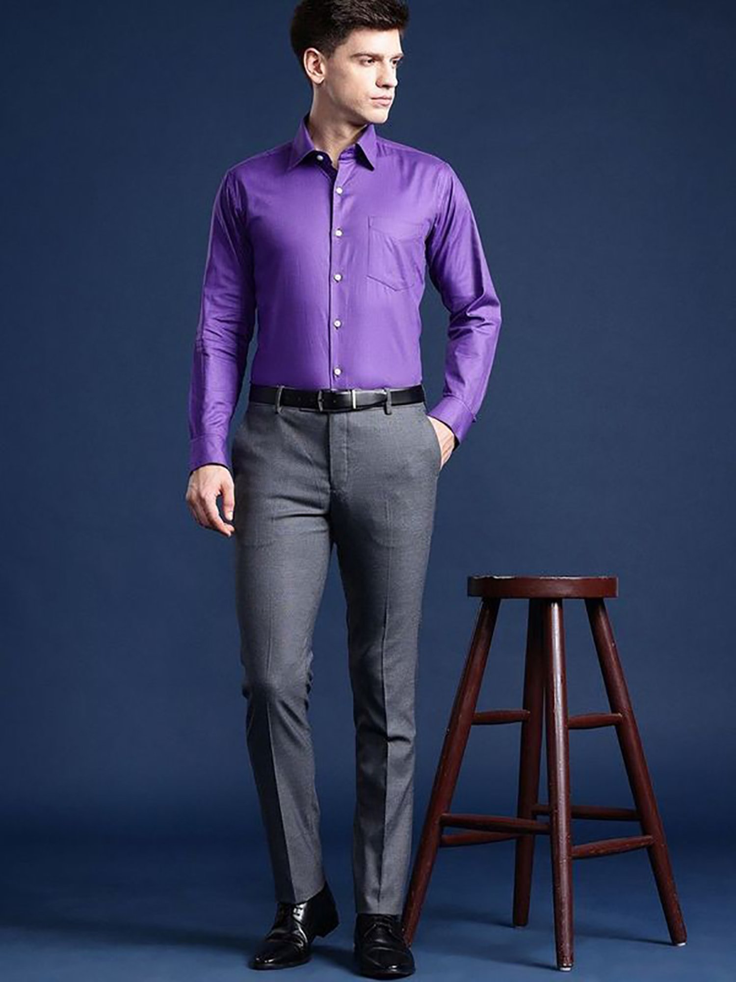 Hancock Purple Cotton Slim Fit Solid Shirts
