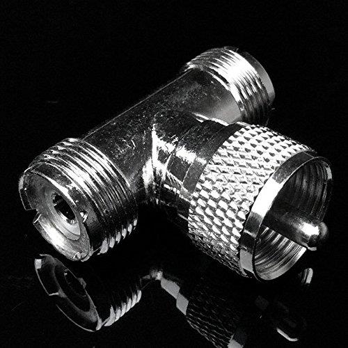 CESS Adapter UHF Male PL-259 to Dual Female SO-239 Jack RF Splitter - UHF Male to Dual UHF Female (2 Pack)