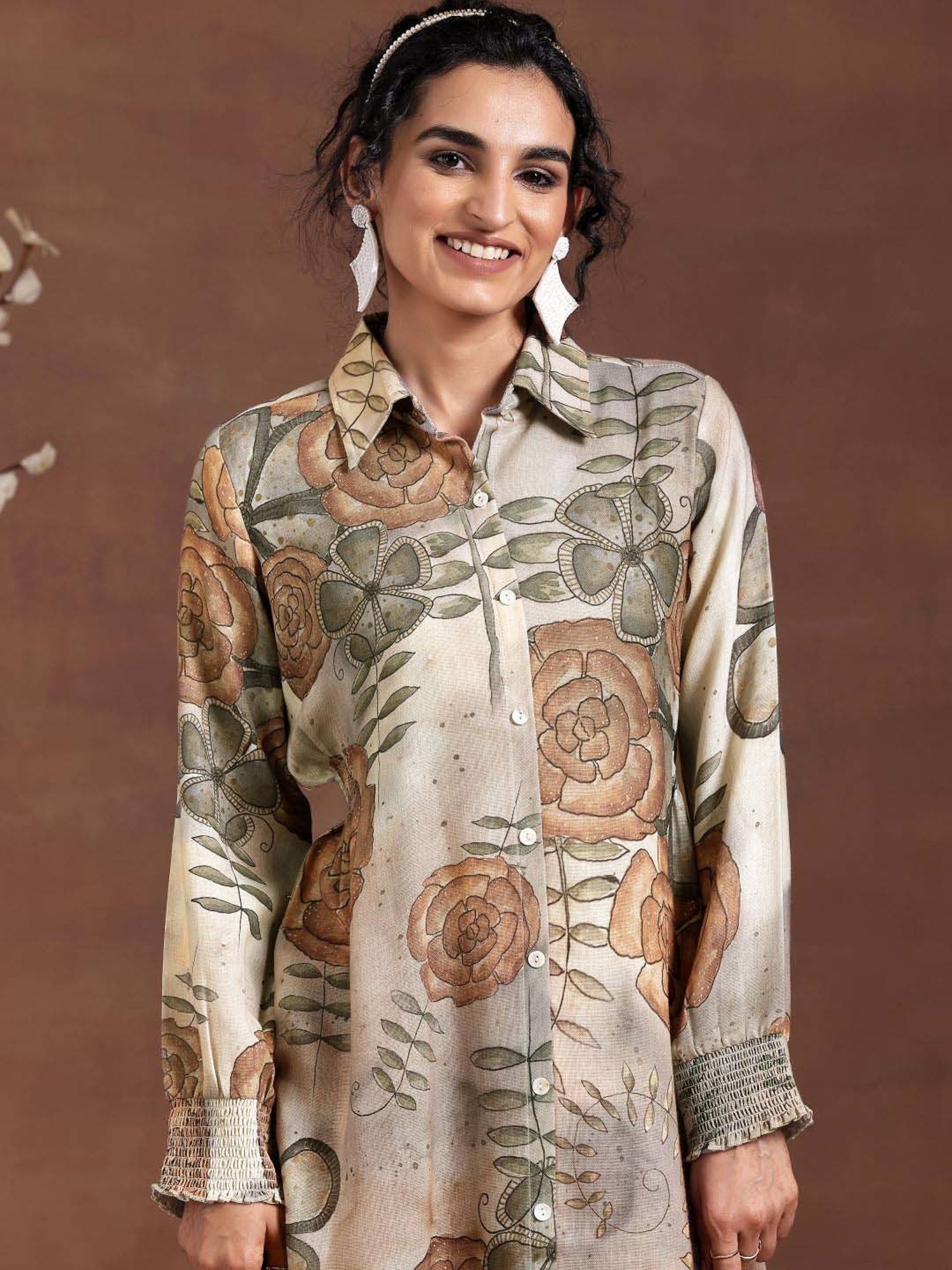 Libas Beige Linen Printed A-Line Dress