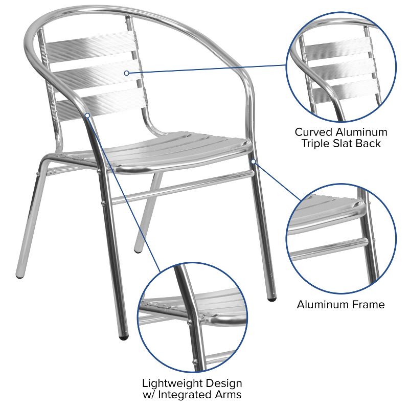 Emma and Oliver Aluminum Indoor-Outdoor Stack Chair with Triple Slat Back and Arms