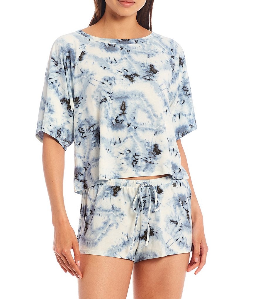Midnight Bakery Tie Dye Print Jersey Knit Top and Short Coordinating Pajama Set