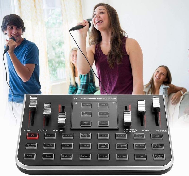 F8 Live Sound Card Voice Changer, Portable Mobile Phone Computer Live Broadcast Karaoke With 4 Variants Tones, 23 Special Effects and 12 Kinds of Electronic Sound Mixers Sound Card Live