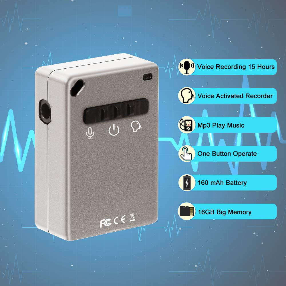 Digital Voice Recorder,eoqo Voice Activated Audio Recorder Playback by 3.5mm Plug Earphone - 15 hours Voice Recording - Sound Voice Recorder with 16GB Memory Card