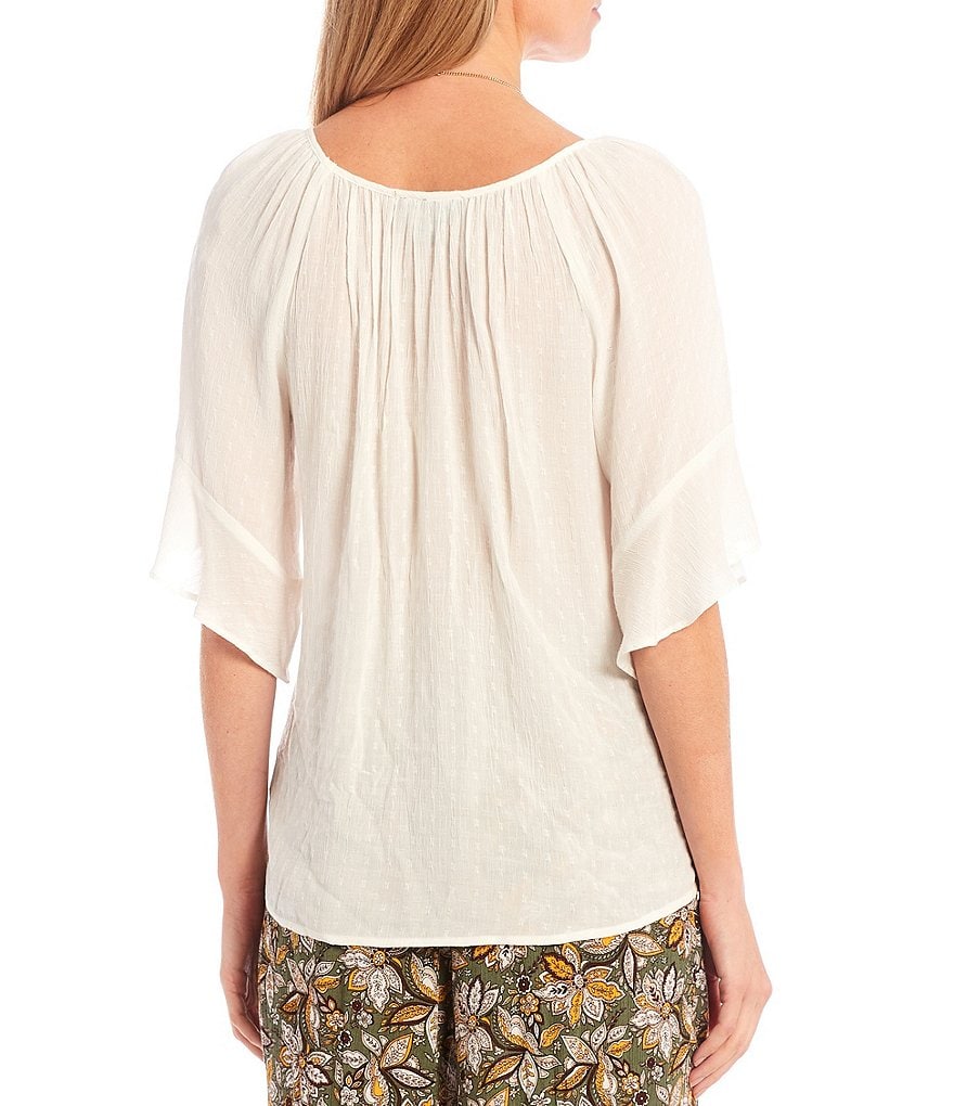 I.N. Studio Keyhole Neck 3/4 Raglan Bell Sleeve Necklace Top