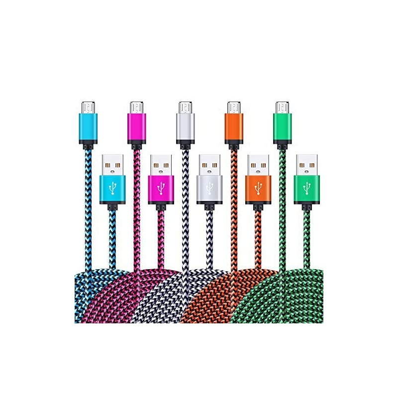 Micro USB Cable,5Pack 6.6FT/2M  Quick Charge Cable Braided Micro USB 2.0 A Male to Micro B USB Charger Cord for Samsung Galaxy S6 S7 Edge Plus, LG,Moto X, HTC, Android Tablets and More