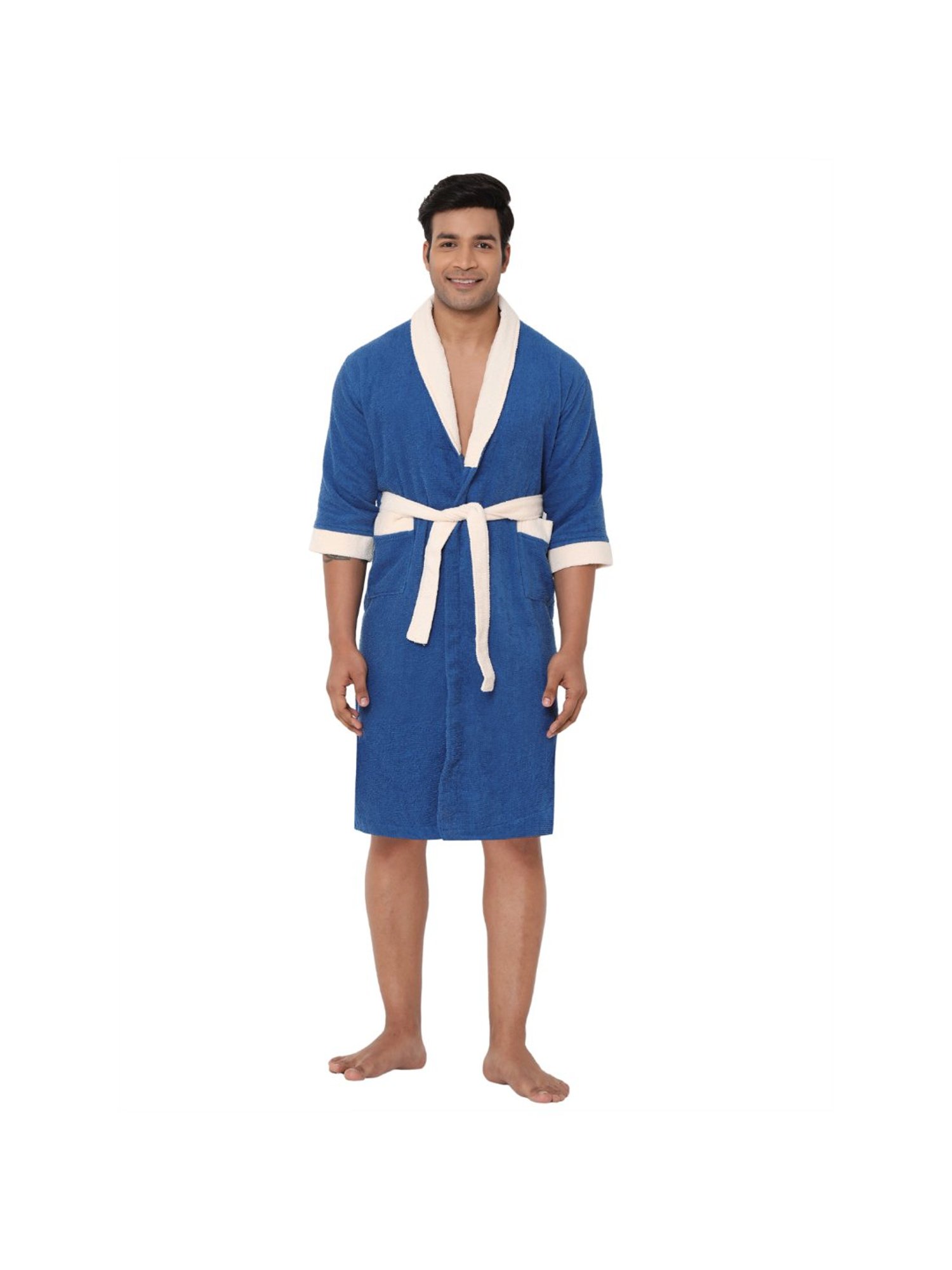 Spaces Cloudz Blue 300 GSM Cotton Medium Bathrobe