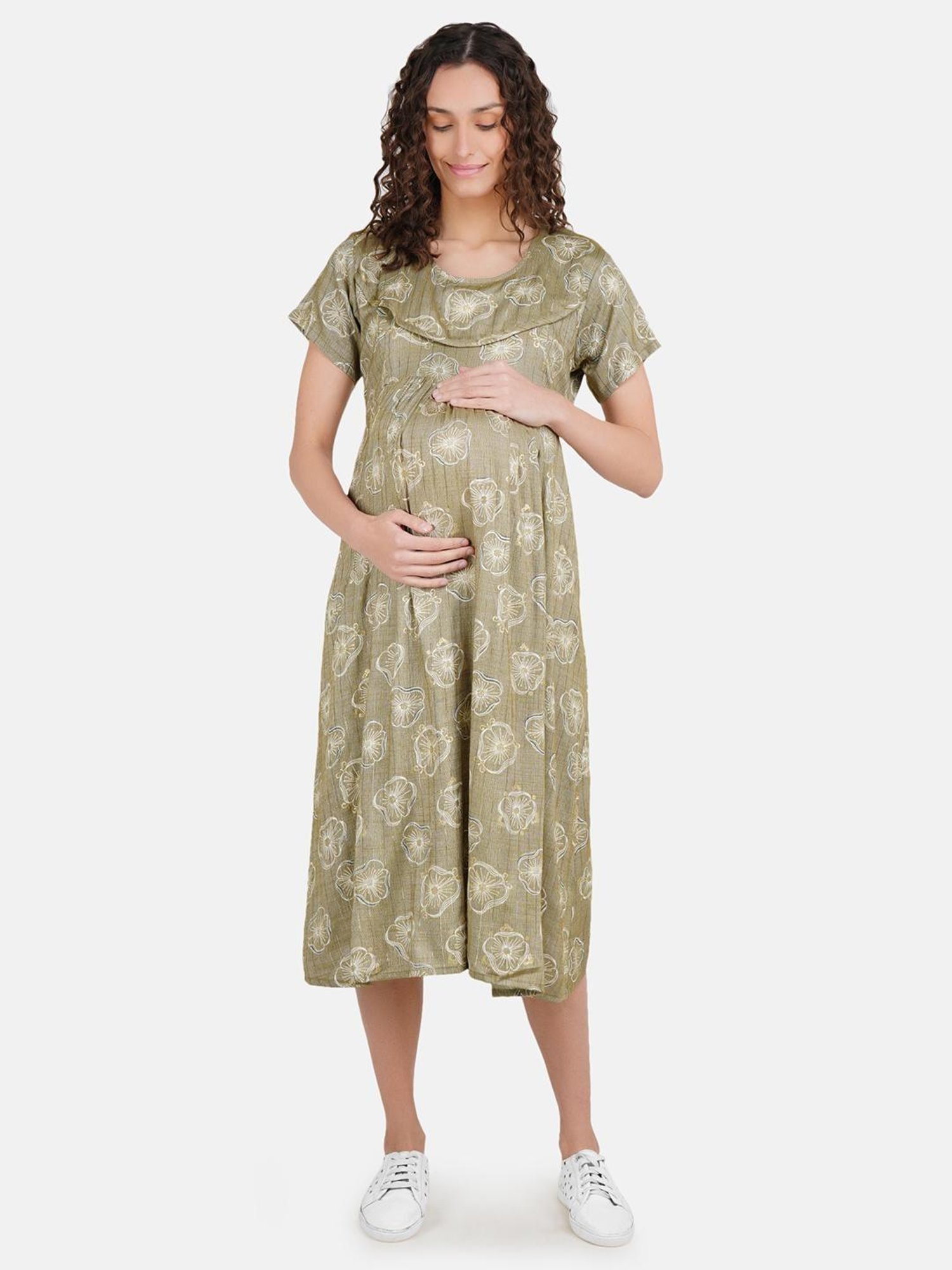 KOI SLEEPWEAR Olive Floral Print Maternity Dress