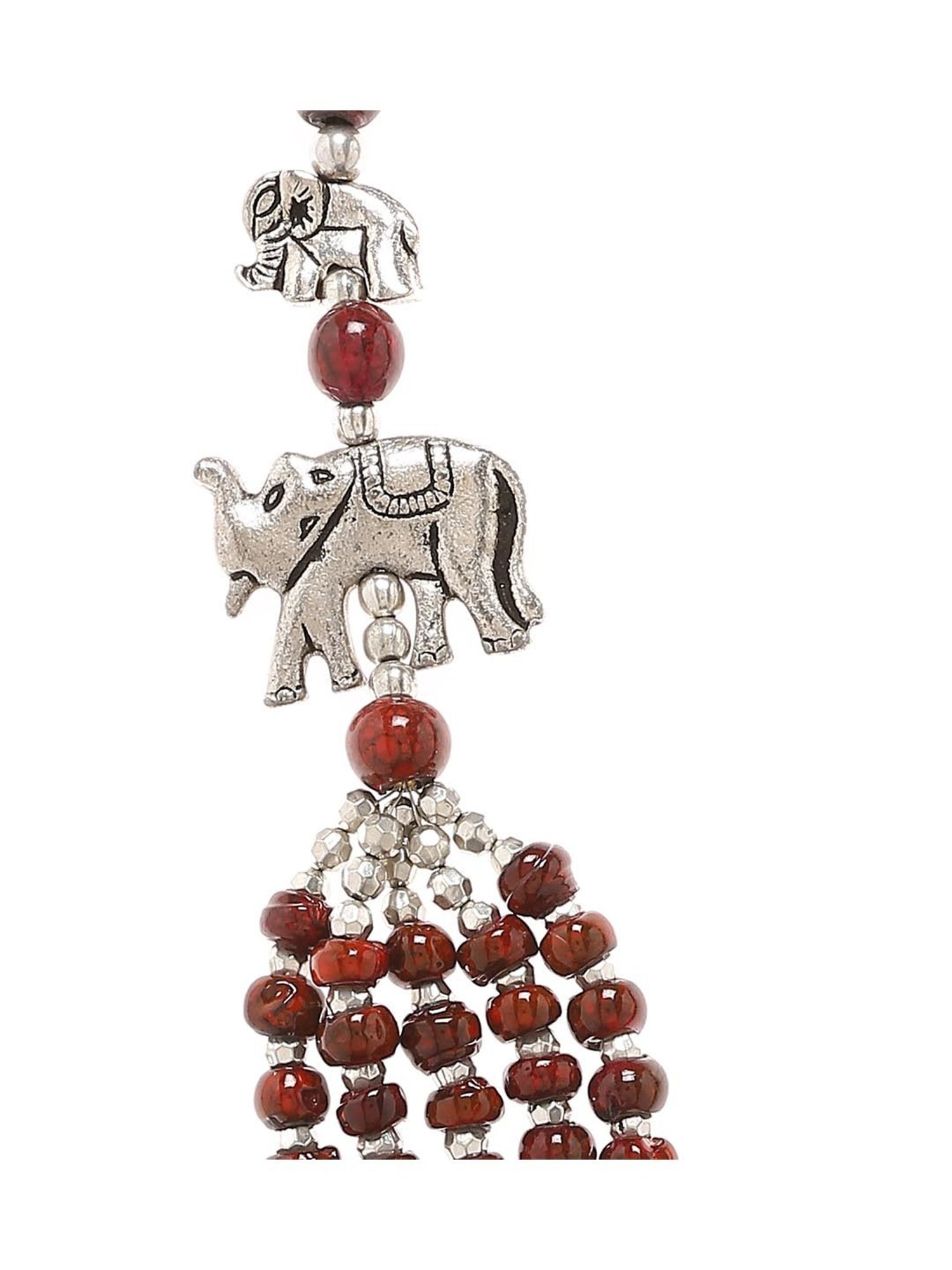 Imli Street Elephant Design Maroon & Silver Necklace