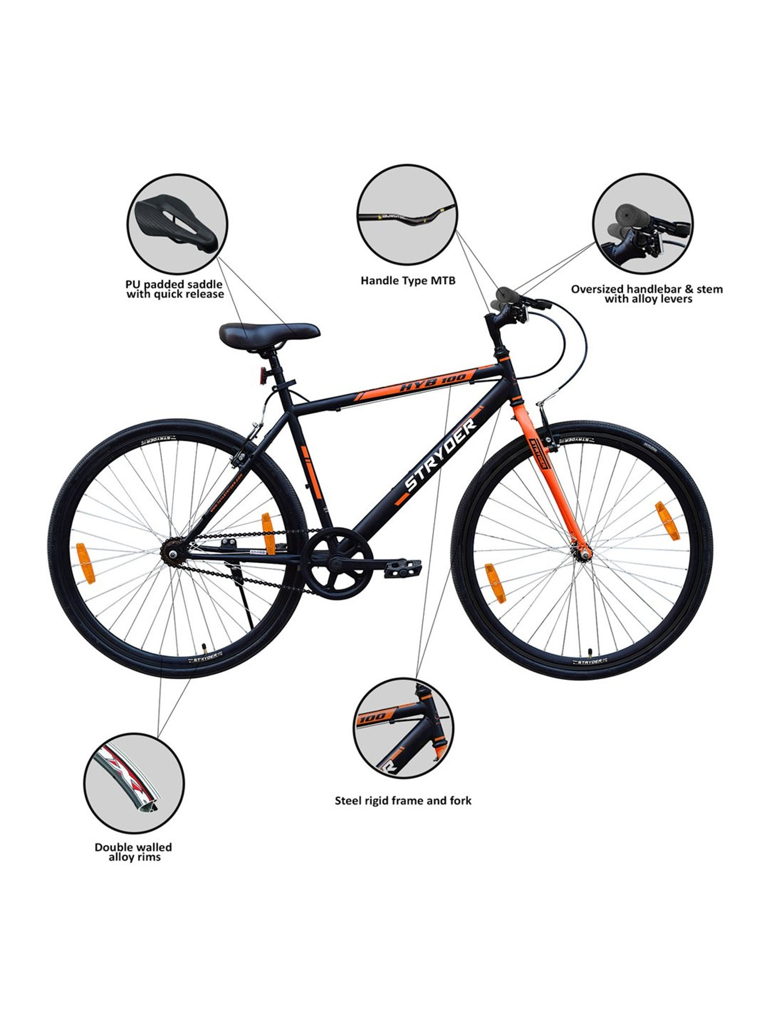 Stryder HYBRID-100 Black & Orange 700C Bicycle (19 inch Wheel)