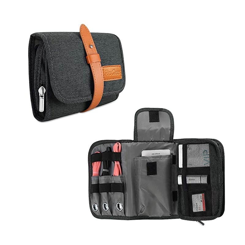 Travel Gadgets Organizer Bag Universal Electronic Accessories Cable RollUp Pouch Portable Gear Storage Carrying Cover for Cords SD Memory Cards Earphone Hard Drive Black