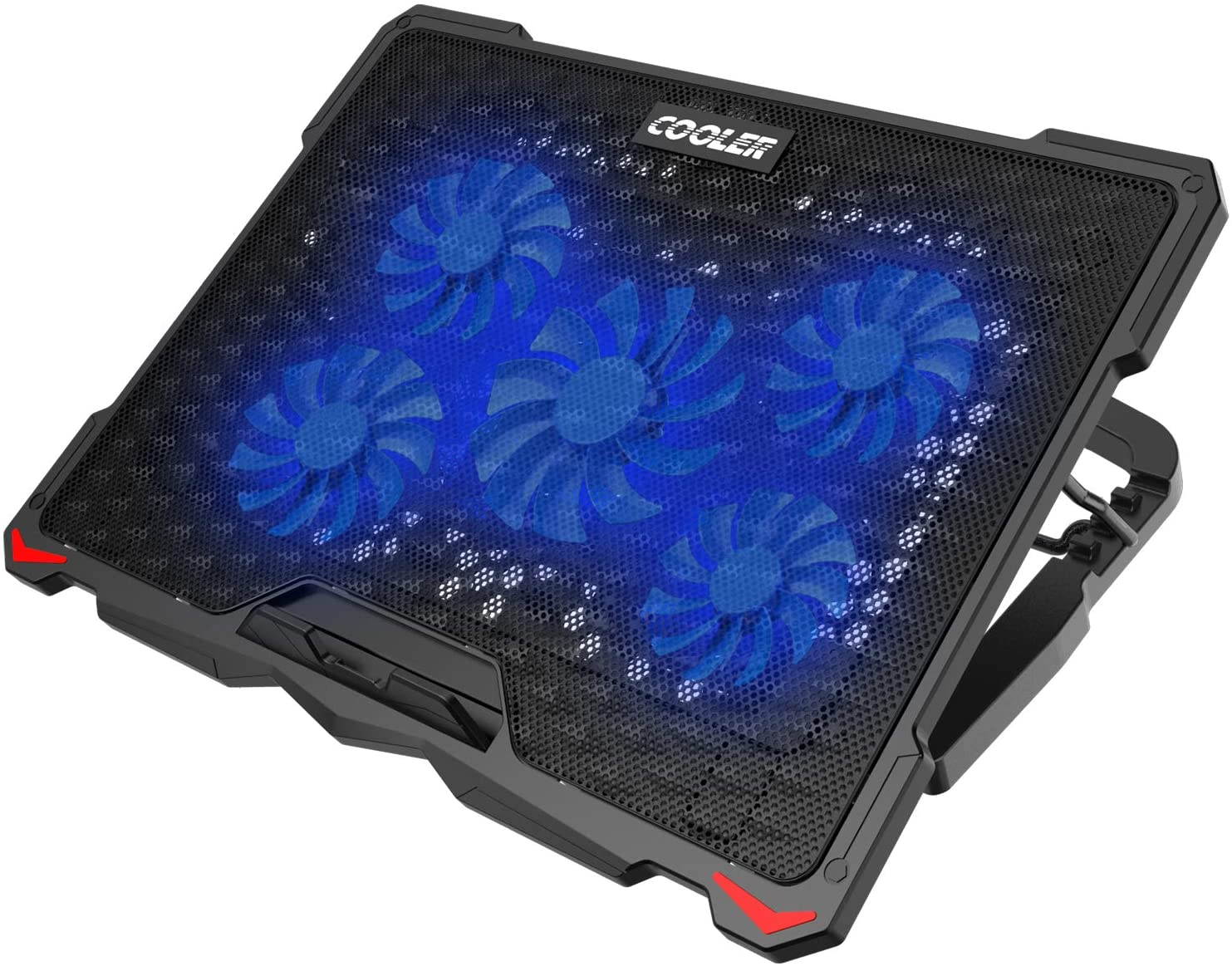 AICHESON Laptop Cooling Pad 5 Fans Up to 17.3 Inch Heavy Notebook Cooler, Blue LED Lights, 2 USB Ports, S035, Blue-5fans