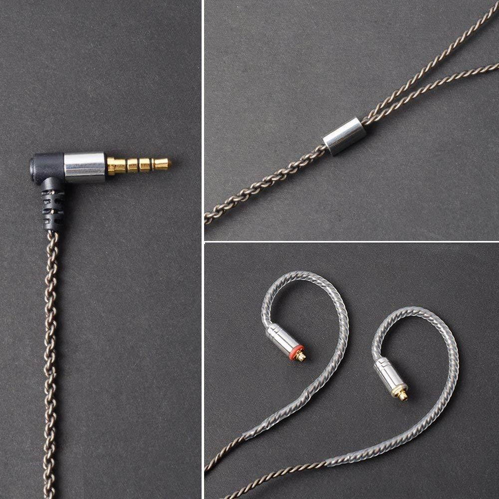 Hellodigi Upgrade Earphone Cable,4Core 5N Sliver Plated Copper Replacement Upgrade Wired,Detachable MMCX Cable for Shure SE215 SE315 SE425 SE535 UE900 Headphones(Coffee With Mic)