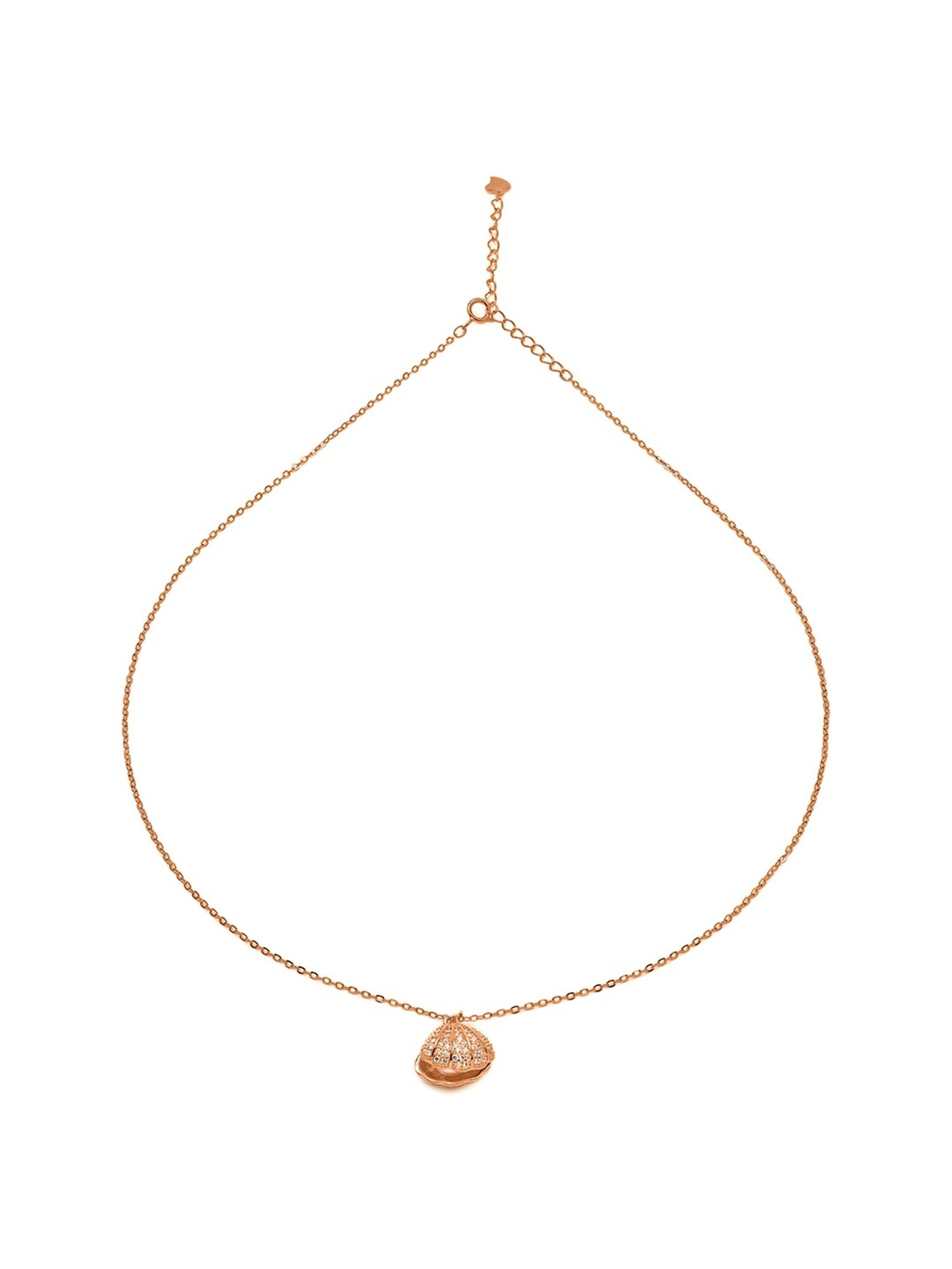 Silberry 92.5 Sterling Silver Rose Gold Open Shell Pendant with Chain