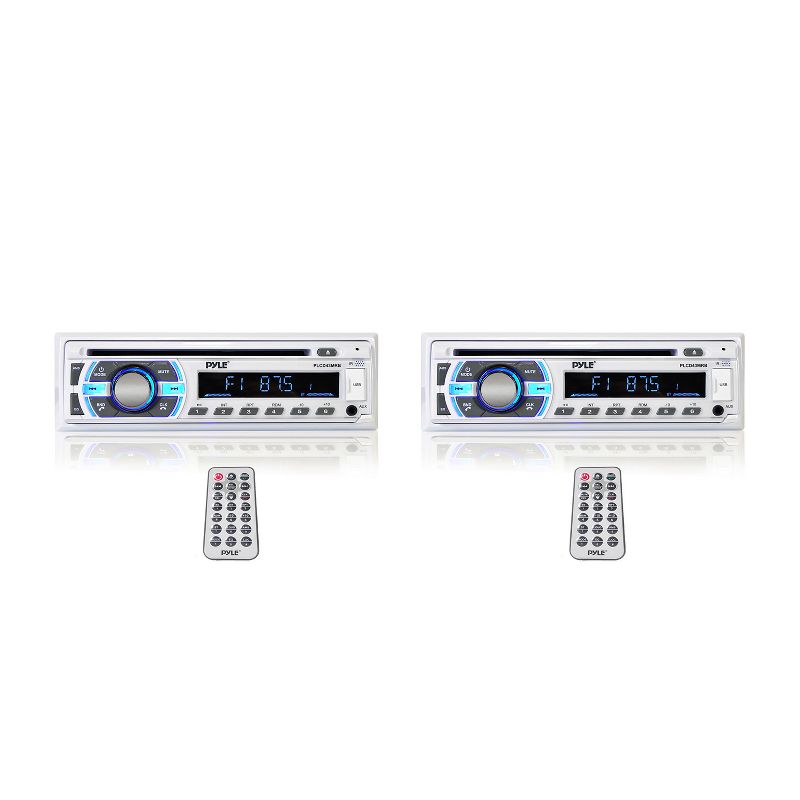 Pyle PLCD43BTM Single DIN Marine Bluetooth Receiver, Stereo System, & CD Player w/ Remote, Hands Free Calling, & Detachable Face, White (2 Pack)
