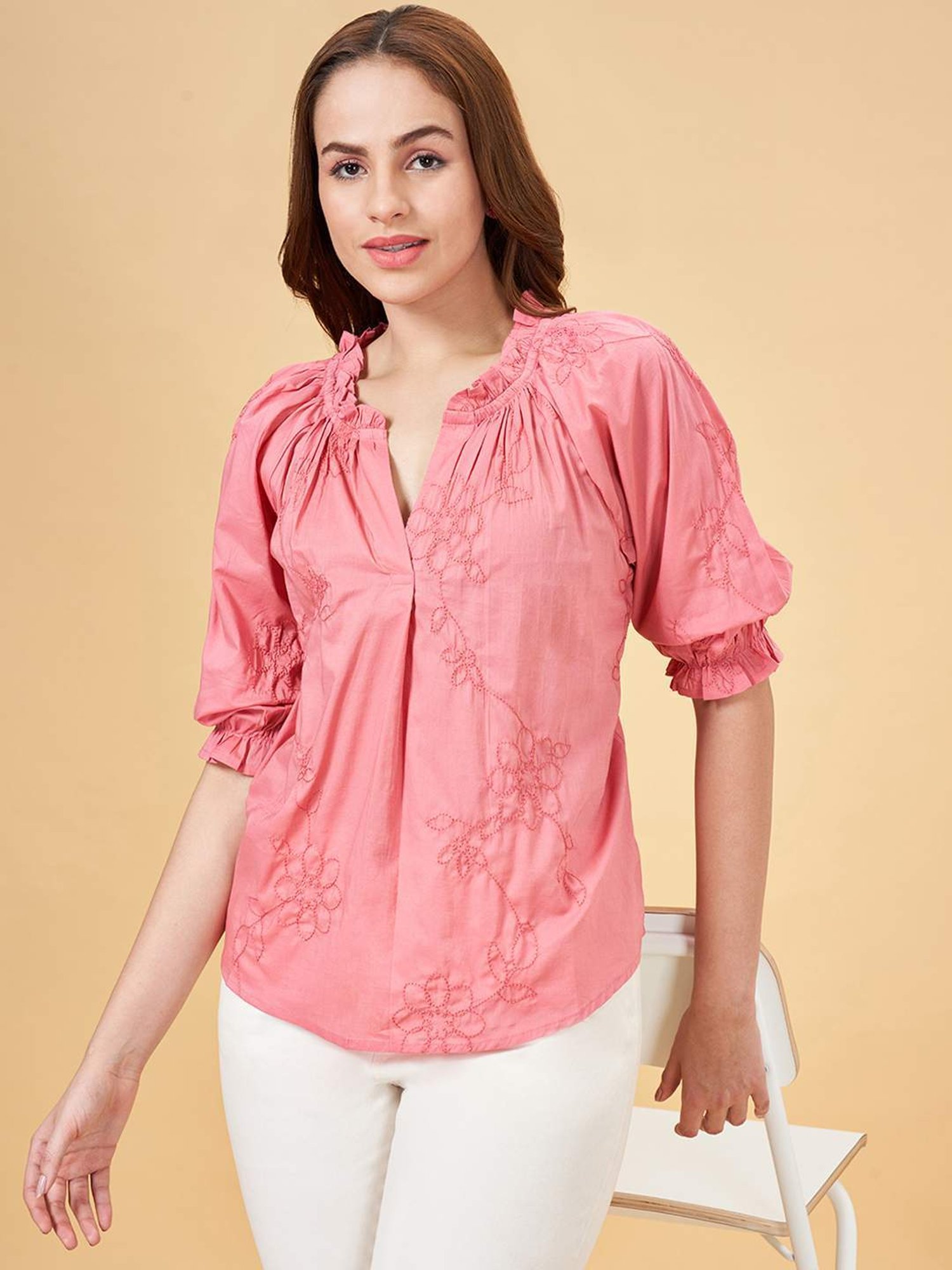 Honey by Pantaloons Dusty Pink Embroidered Top