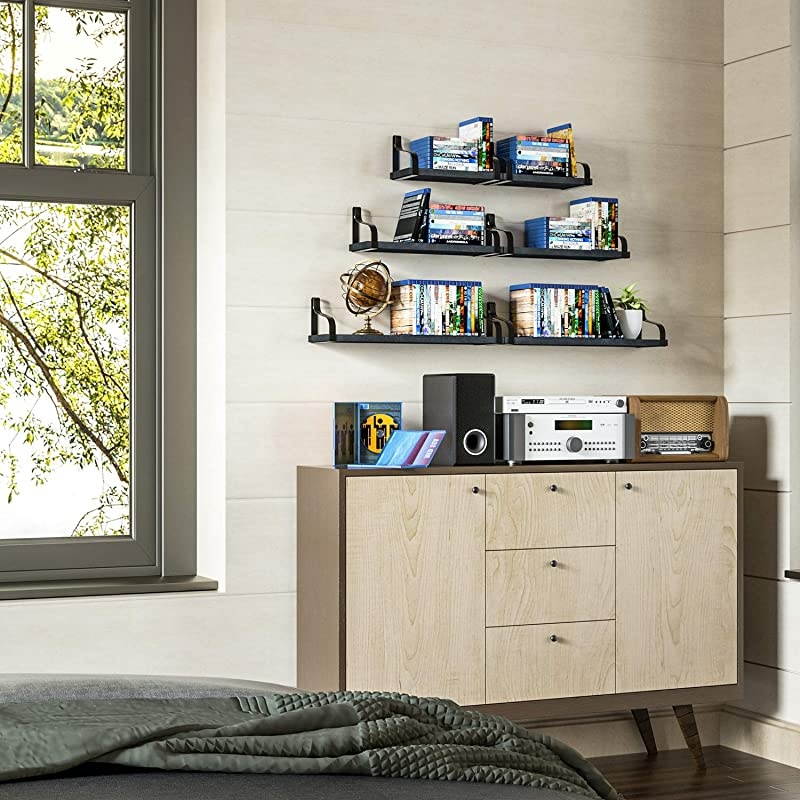 Floating Shelves Wall Mounted Rustic Wood Wall Shelves Set of 3 for Bedroom Living Room Bathroom Kitchen Black