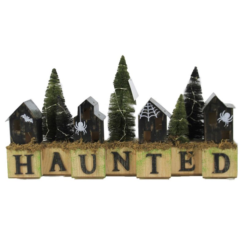 Halloween 9.75" Haunted Houses On Blocks Lighted Trees Haunted  -  Decorative Figurines