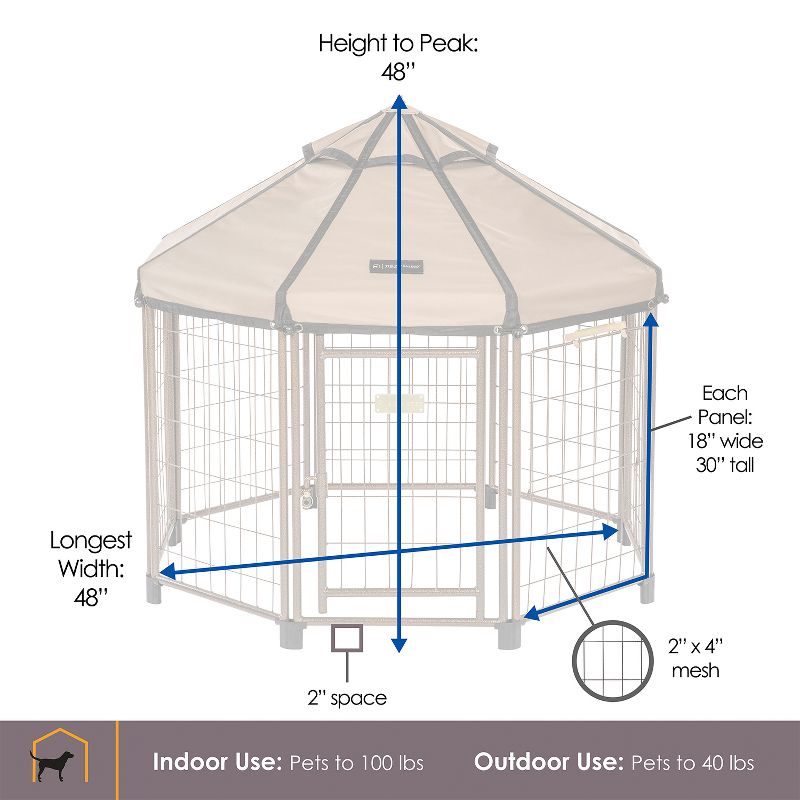 Advantek 23220E Pet Gazebo Portable Easy Setup Outdoor 4 Foot Wide Metal Dog Kennel Playpen Enclosure and Protective Weatherproof Umbrella Roof Awning