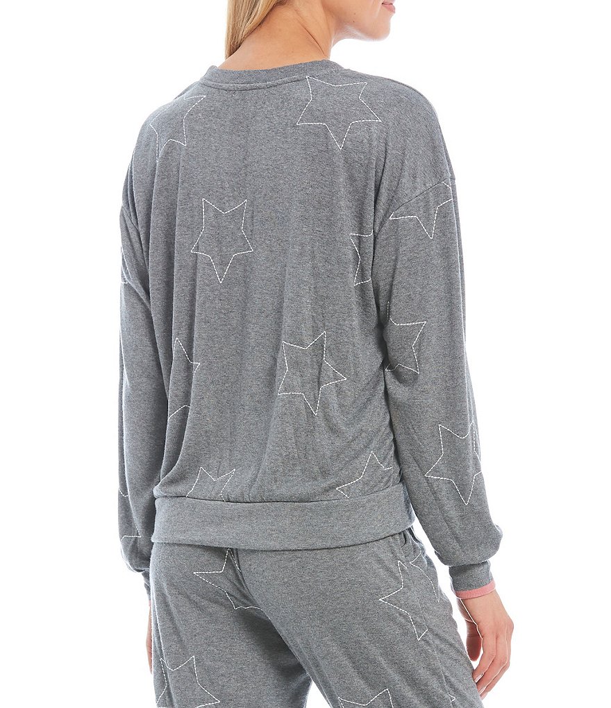 PJ Salvage Embroidered Star Struck Long Sleeve Design Coordinating Knit Sleep Top