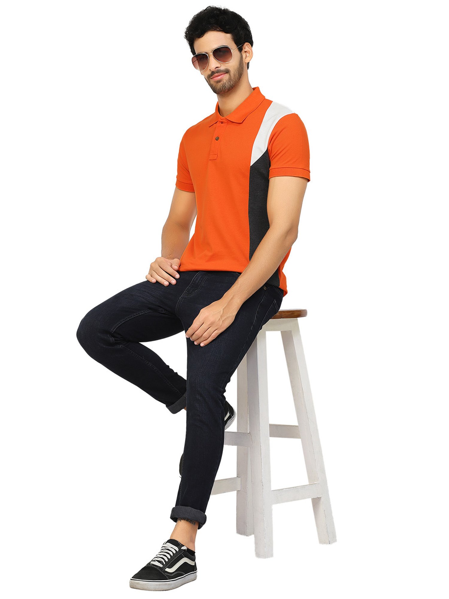 Kalt Orange & Dark Grey Regular Fit Polo T-Shirt