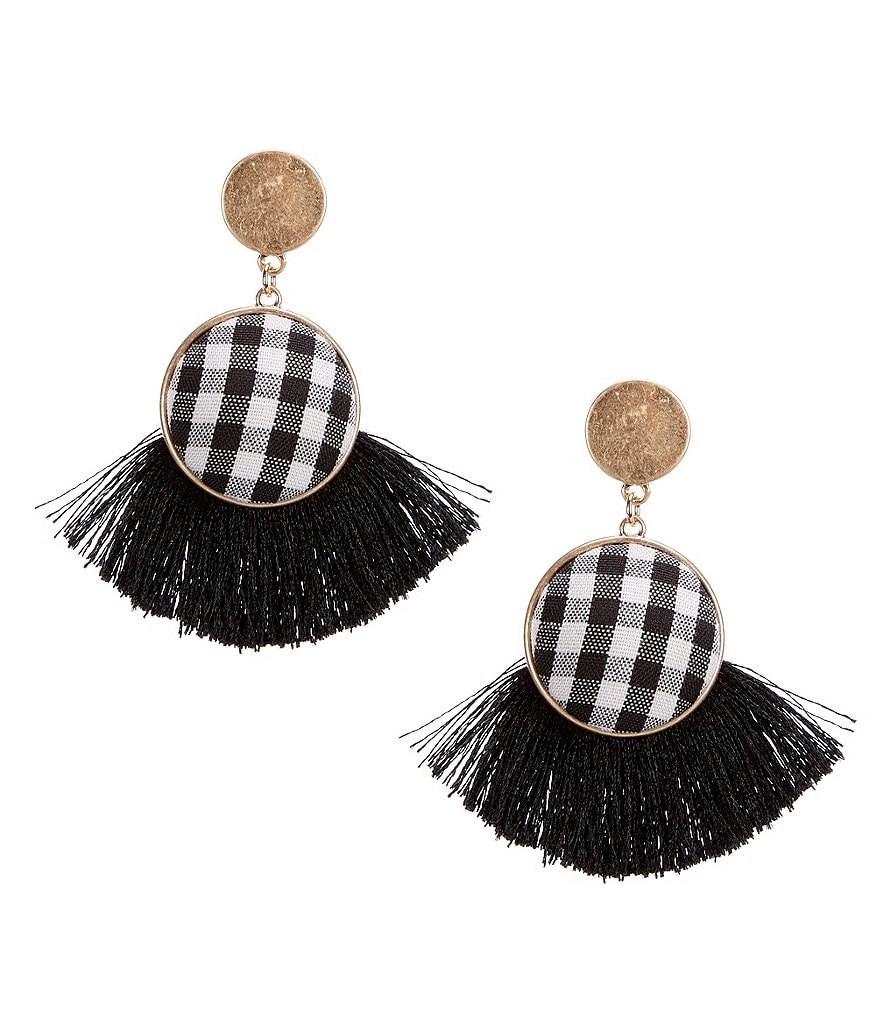 Southern Living Gingham Tassel Fan Drop Earrings