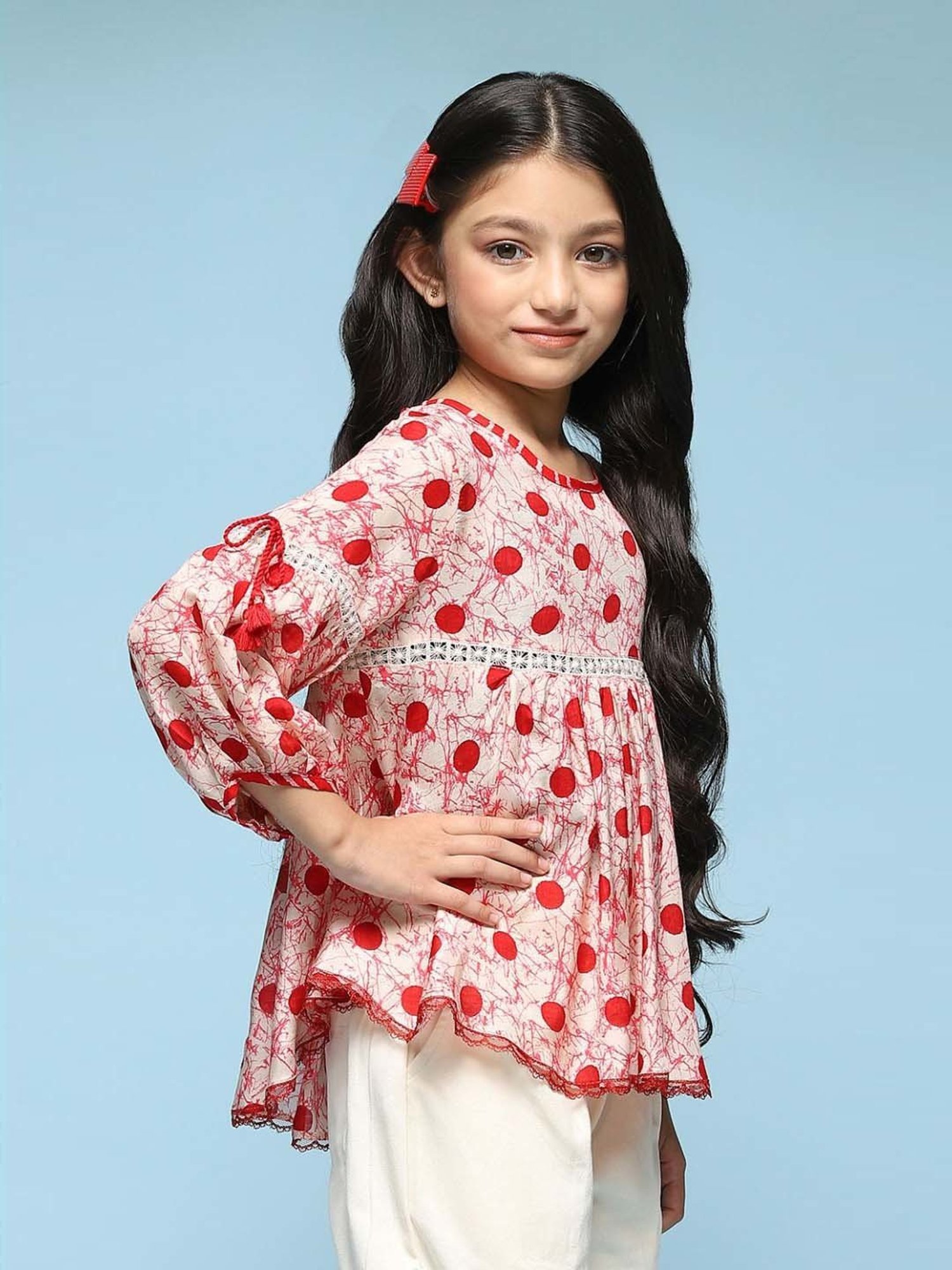 BIBA Girls Kids Off-White & Red Printed Top
