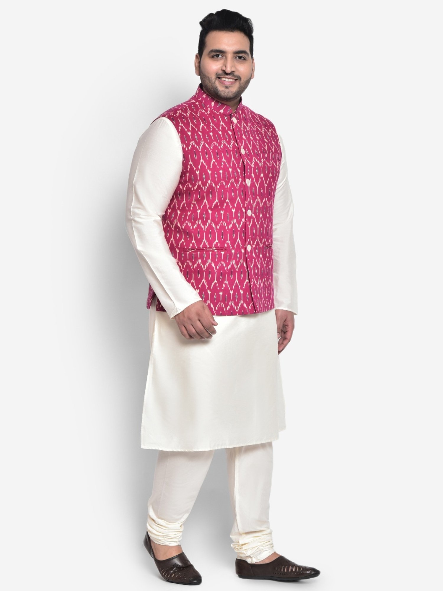 KISAH PLUS Pink Regular Fit Printed Nehru Jacket