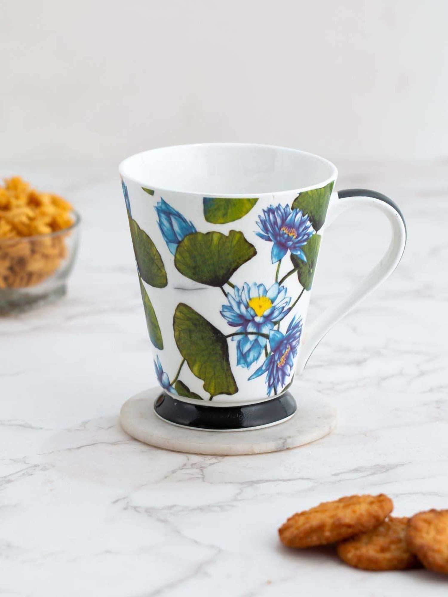 Clay Craft White & Green Ceramic Milk Mug (0.35 L)