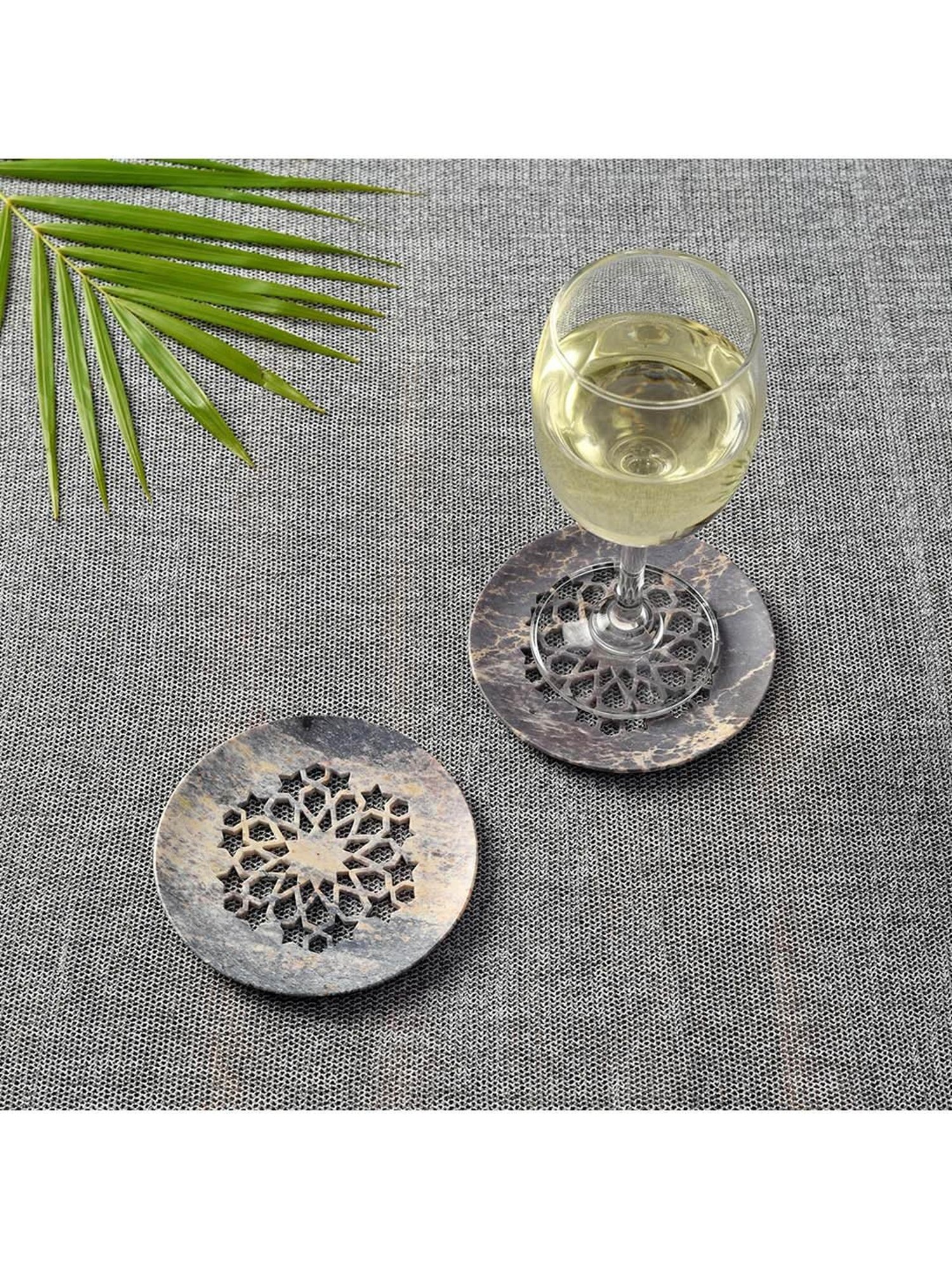 Unravel India Grey & Beige Marble Coaster - Set of 2