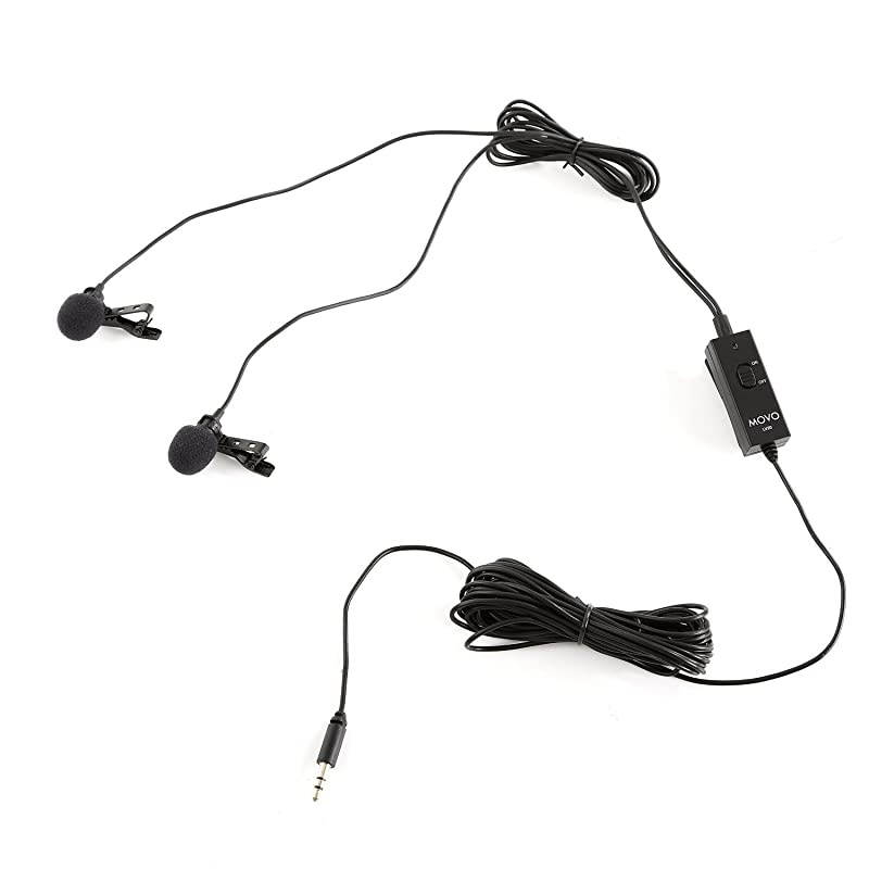 LV20 Dual Lavalier Microphone - Clip-on Omnidirectional Condenser Interview Microphone Set for Cameras, Camcorders, and Recorders
