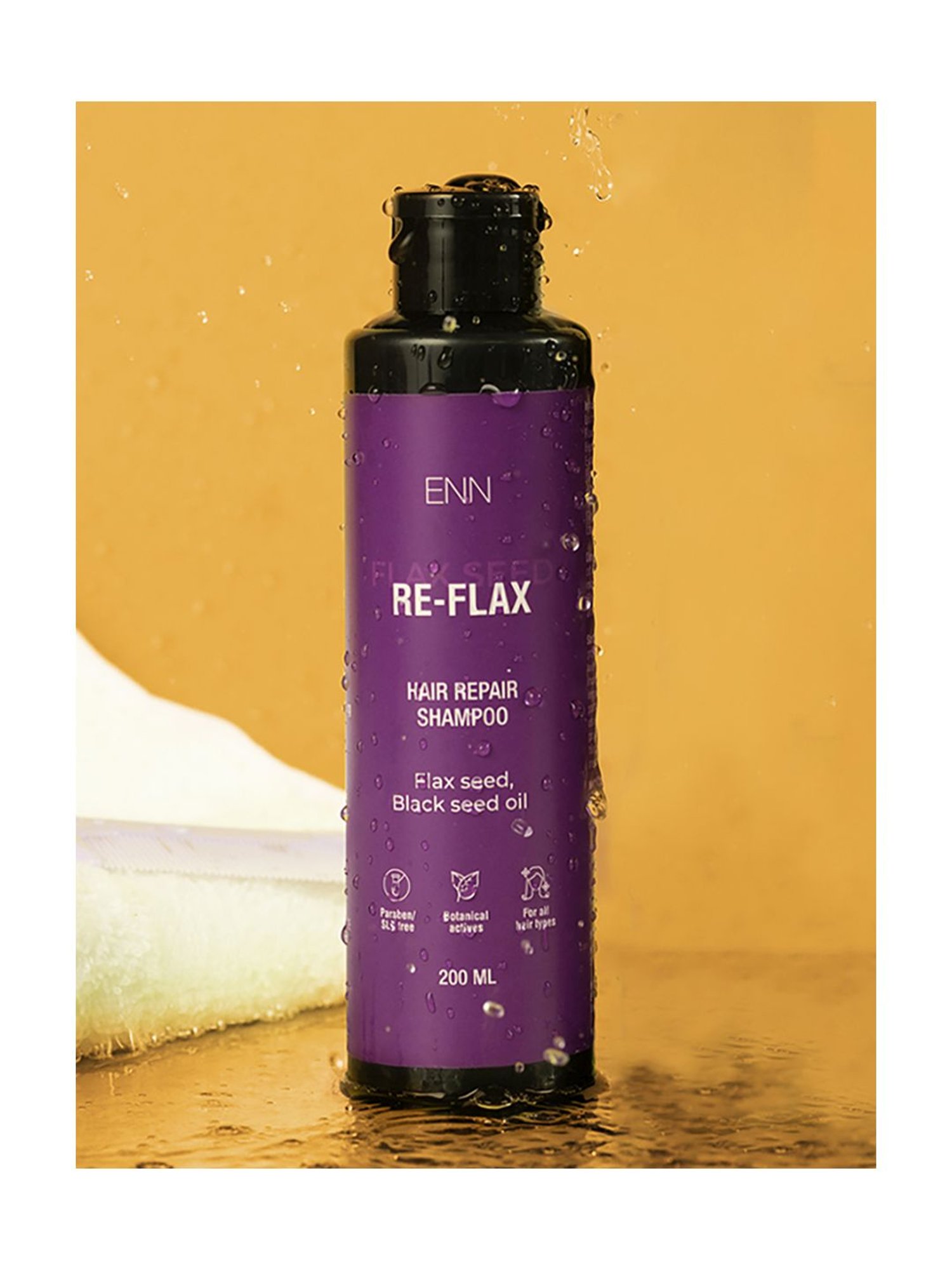 ENN Re-Flax Hair Repair Shampoo,Flax Seed,Black Seed Oil, Controls Frizz, All Hair Types - 200 ml