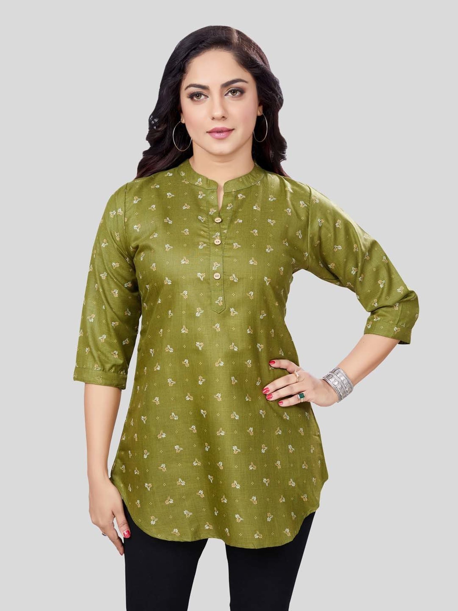 Saree Swarg Green Printed A Line Kurti