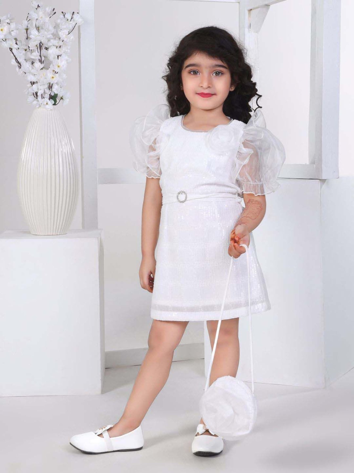 Peppermint Girls White Embellished Dress