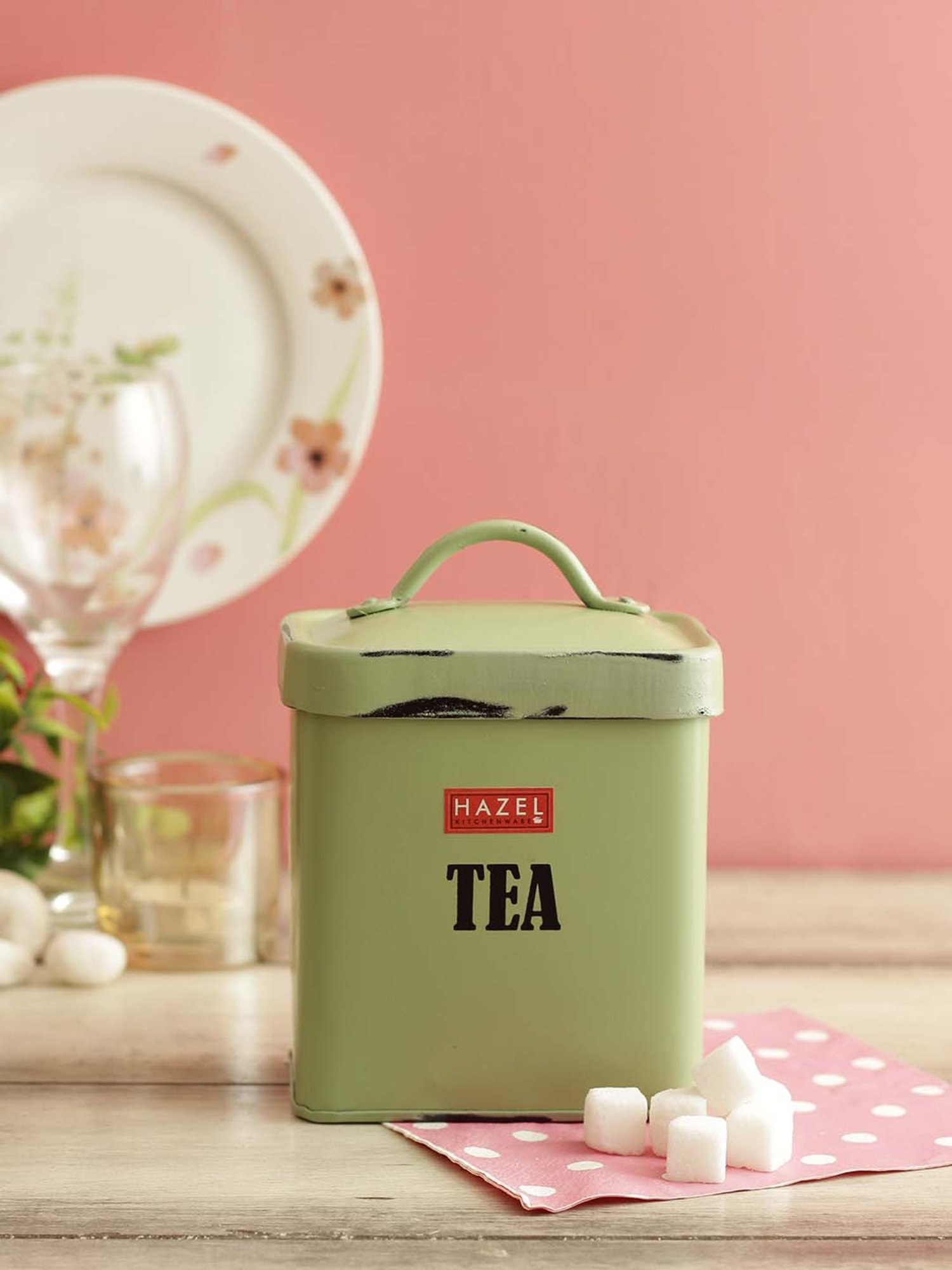 HAZEL Green Galvanized Metal Storage Jar with Lid (1150 ml) - Set of 1