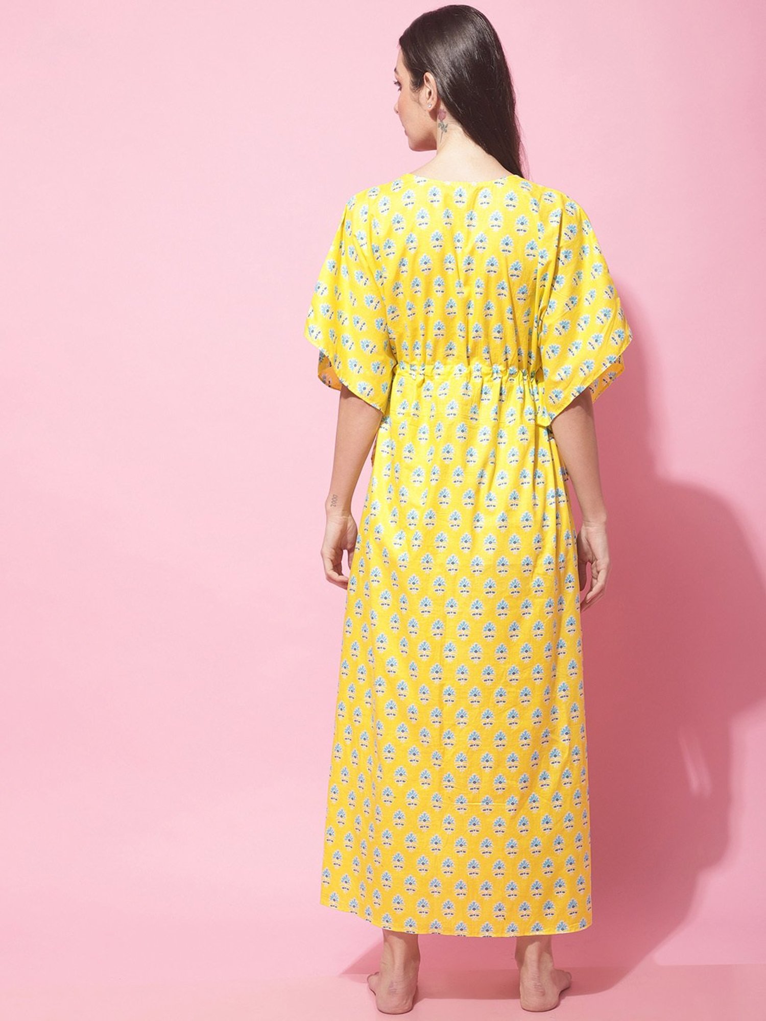 Secret Wish Yellow Printed Maternity Night Dress
