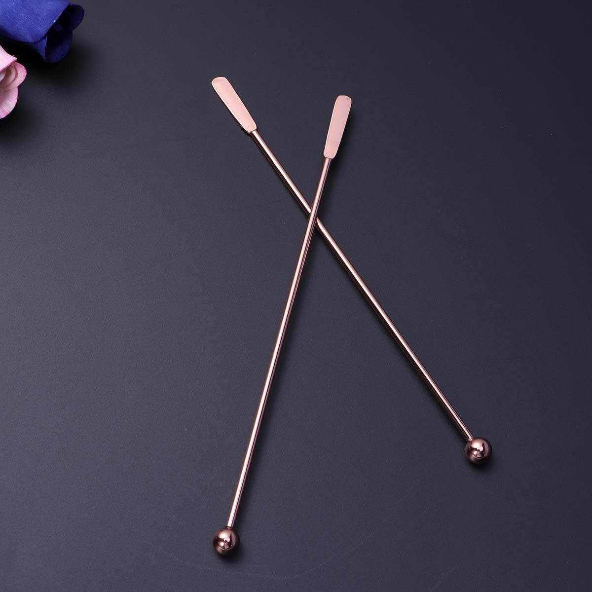 5 Pcs Stainless Steel Flat and Round Bead Cocktail Pick Set Fruit Stick Martini Picks(Rose Gold)